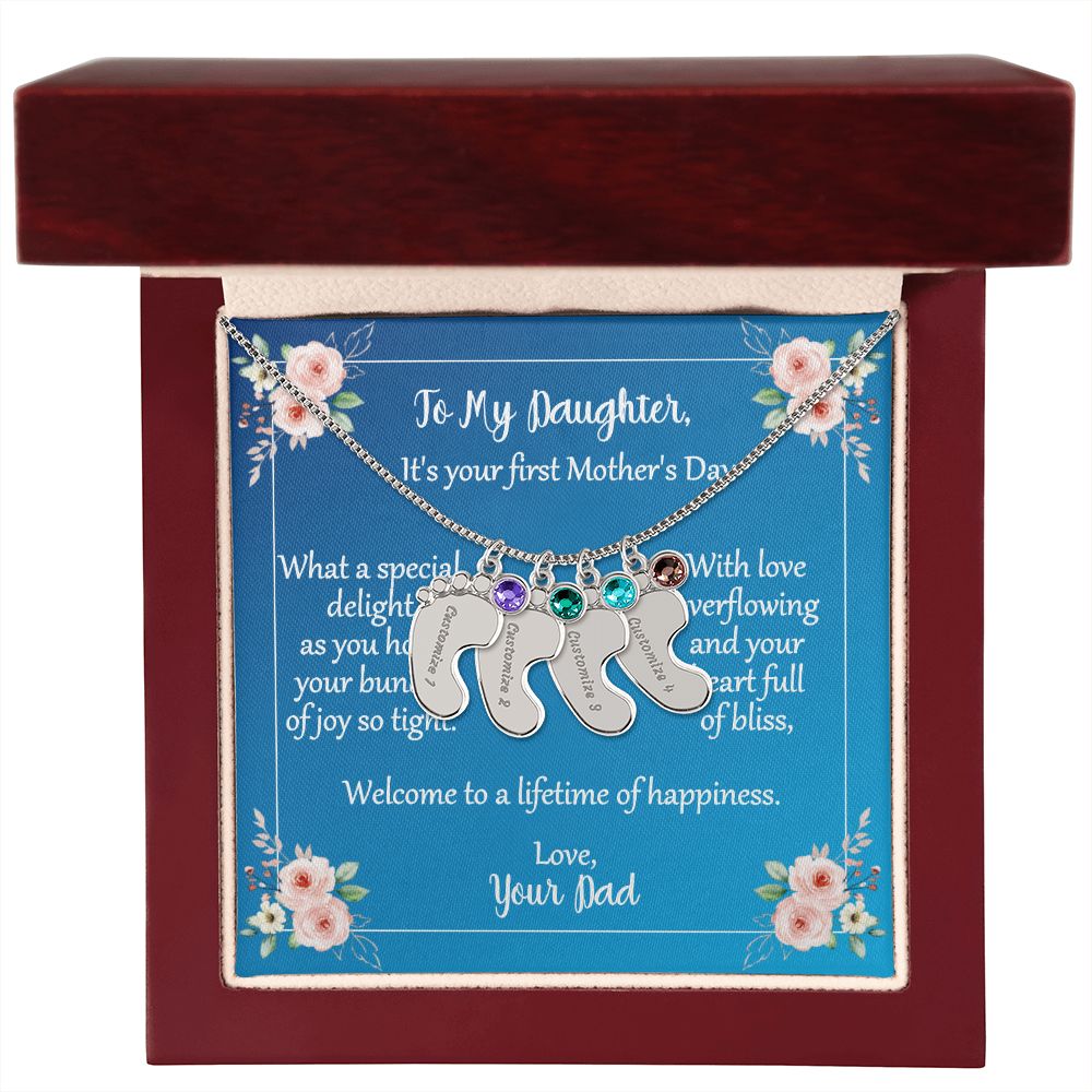 To Daughter On First Mother's Day Personalized Baby Foot Necklace Love Dad