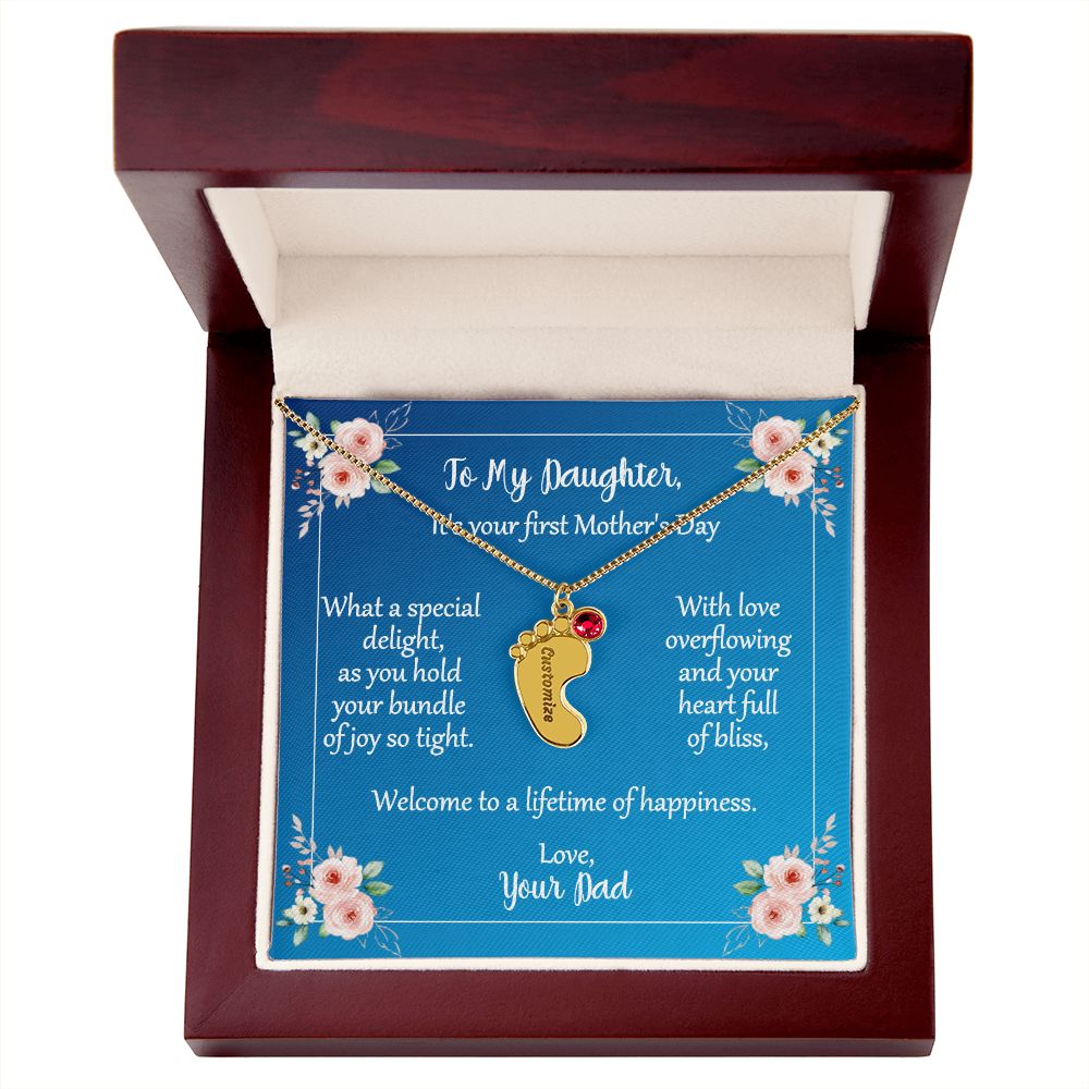 To Daughter On First Mother's Day Personalized Baby Foot Necklace Love Dad