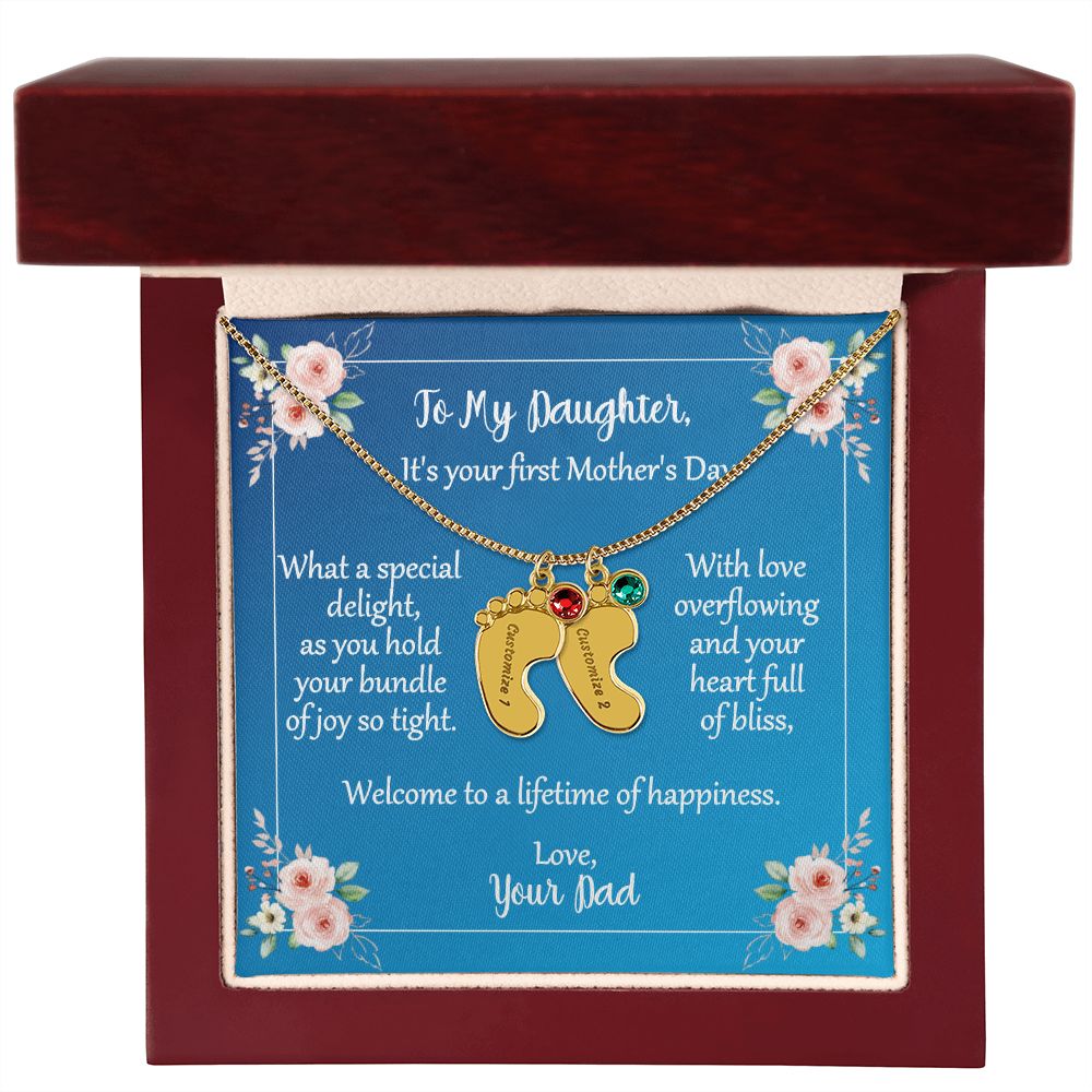 To Daughter On First Mother's Day Personalized Baby Foot Necklace Love Dad