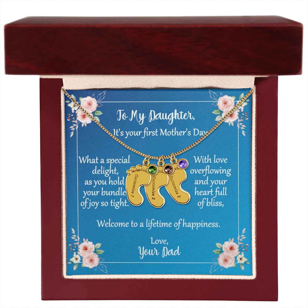 To Daughter On First Mother's Day Personalized Baby Foot Necklace Love Dad