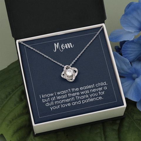 Mom Thank You For Your Love And Patience Love Knot Necklace On Message Card