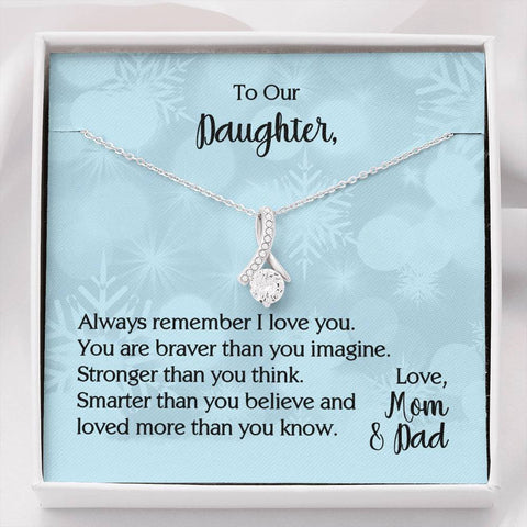 To Our Daughter, You Are Braver Than You Imagine, Love Mom and Dad Message Card Necklace