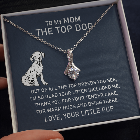 Ribbon Pendant Necklace on Message Card to Mom the Top Dog