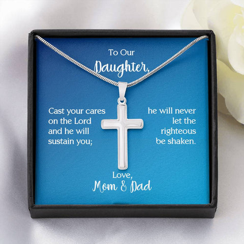 To Our Daughter - Psalm 55:22 Cross Necklace on Message Card