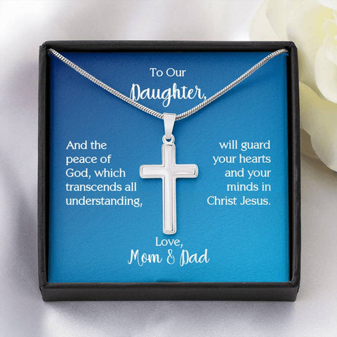 To Our Daughter Cross Necklace with Philippians 4:7 Message Card
