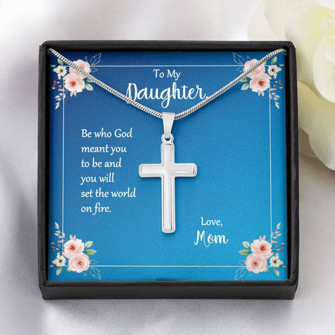 Daughter Be Who God Meant You To Be Cross Necklace Love Mom Message Card