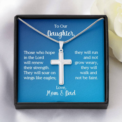 To Our Daughter Cross Necklace with Isaiah 40:31 Message Card