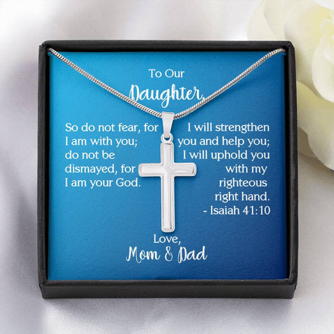 To Our Daughter, Isaiah 41:10, Cross Necklace On Message Card
