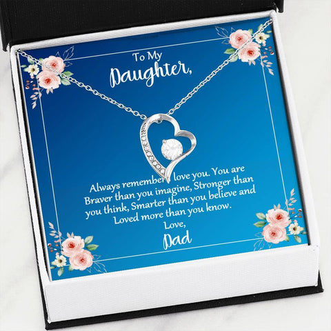 Heart Pendant Necklace On Message Card To Daughter From Dad Braver Stronger