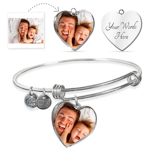 Personalized Heart Bangle Photo Bracelet With Your Own Picture